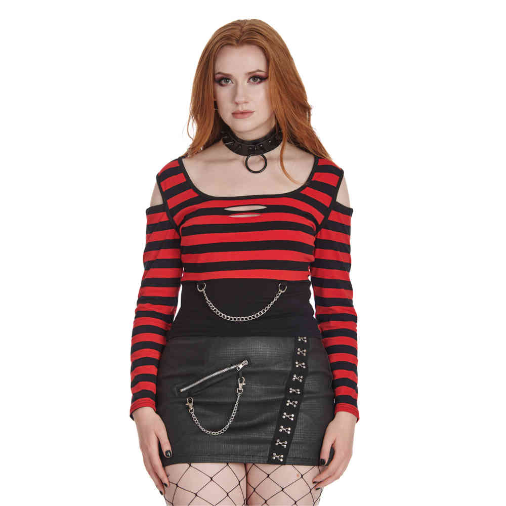 Banned - Rebel Chic Striped Longsleeve top - Rood/Zwart